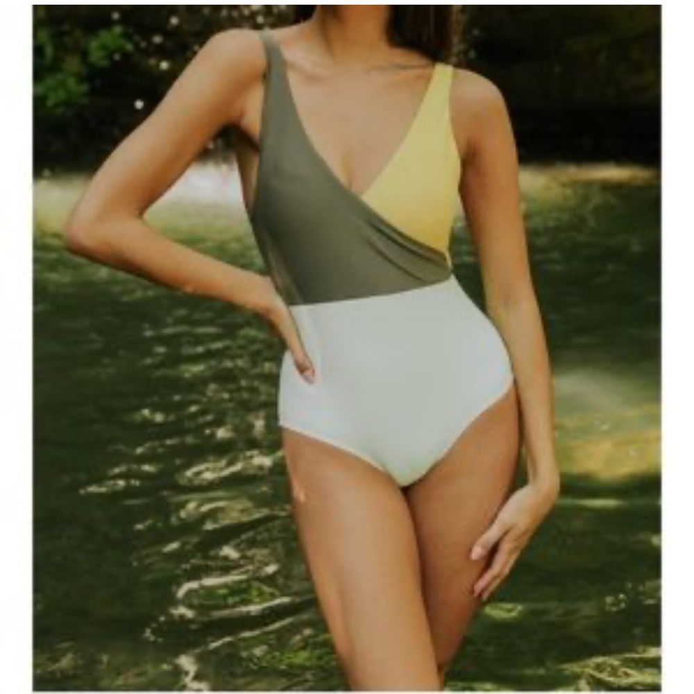 Roolee Santa Monica color block S lined one-piece crisscross Swimsuit